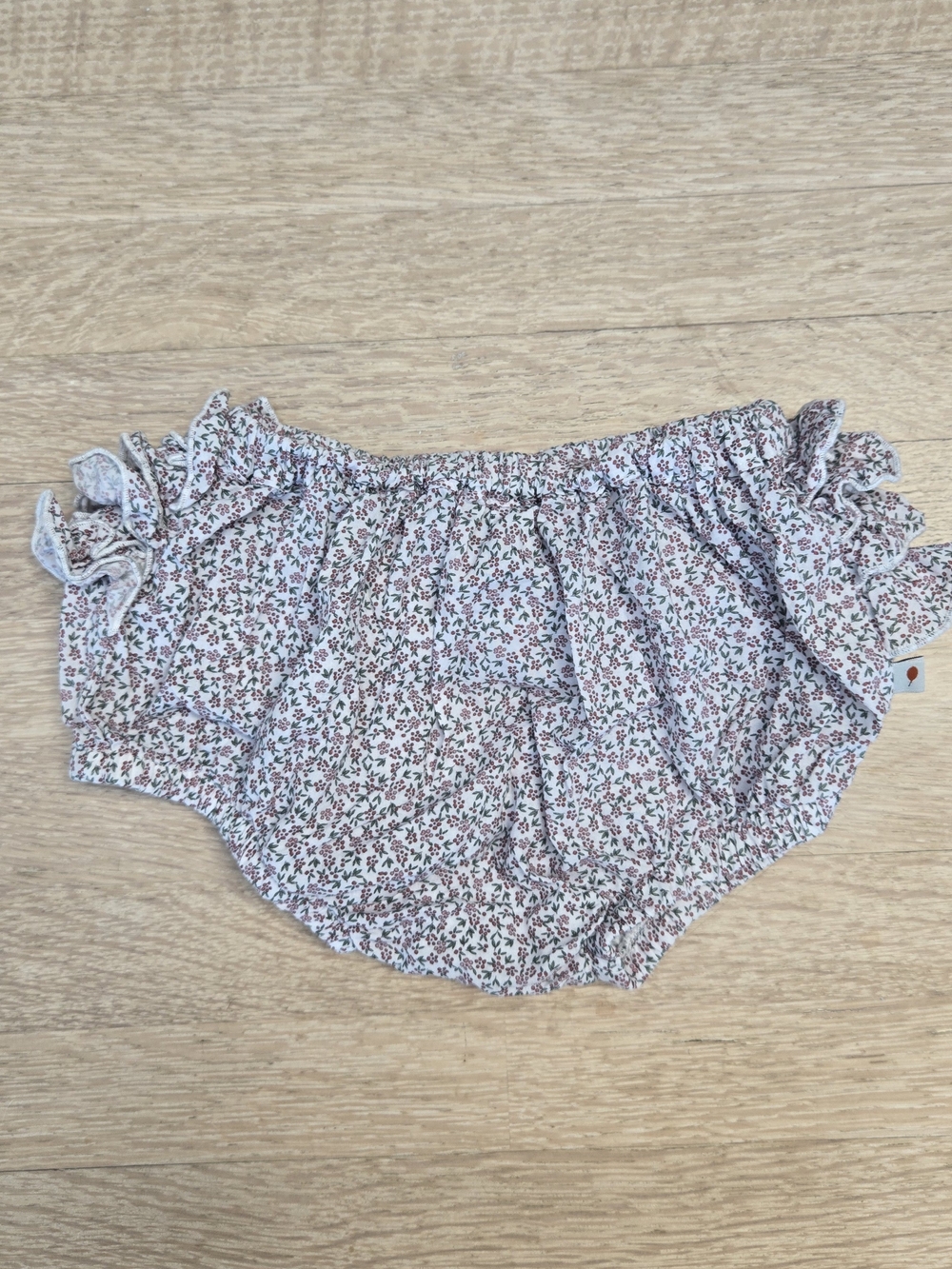 Petite Lucette Floral Ruffle Baby Bloomers - White with Red & Green Print